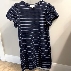 Navy striped Dress, puff sleeves
